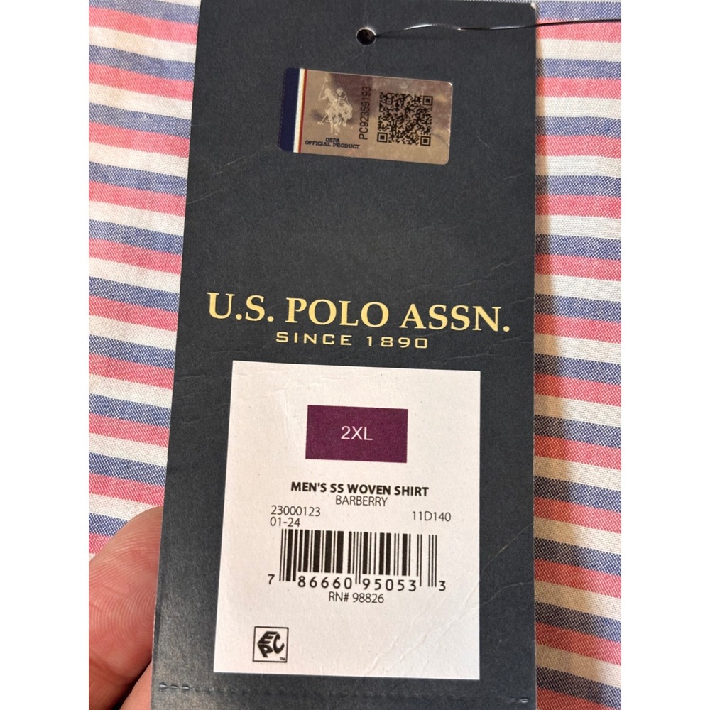 U.S. Polo Assn Shirt Mens 2XL Barberry Striped Short Sleeve Button Down NWT - Picture 13 of 14